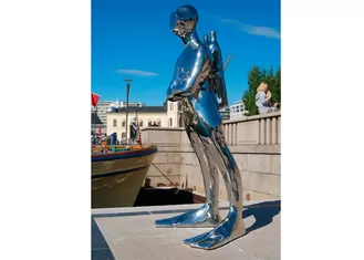 Mirror Polished Life Size Ss Sculpture Diver Sculpture For Outdoor Decoration