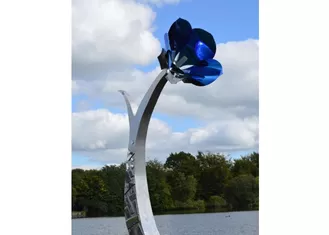 Garden Decor Blue Color Metal Flower Sculpture Stainless Steel Painted Finish