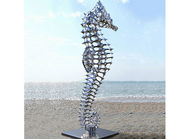 Metal Animal Polished Stainless Steel Sculpture , Big Seahorse Sculpture